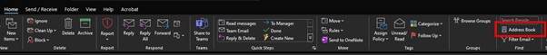 Screenshot of control panel showing the address book at the top right